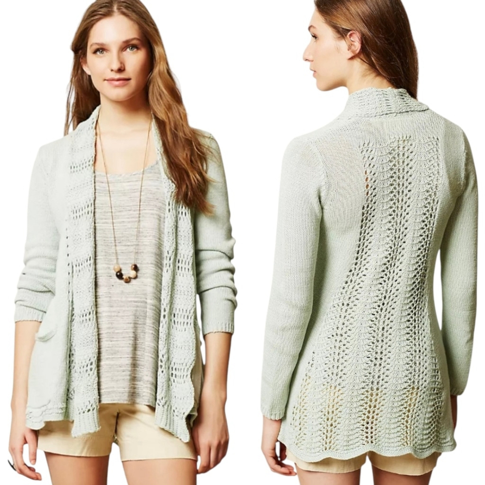 Anthropologie Crotchet Lacestitch Open Cardigan Cotton Wool Blend Sweater sz S